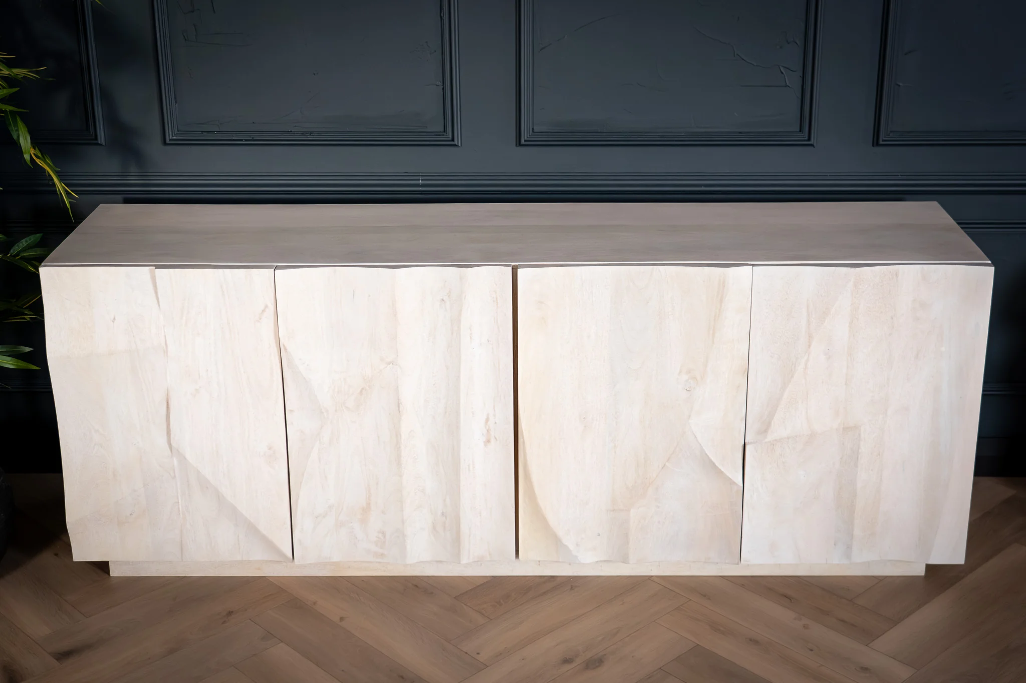 Solid Mango Wood Sideboard White 213 cm – White Mountain 3D Carved Front - Image 3