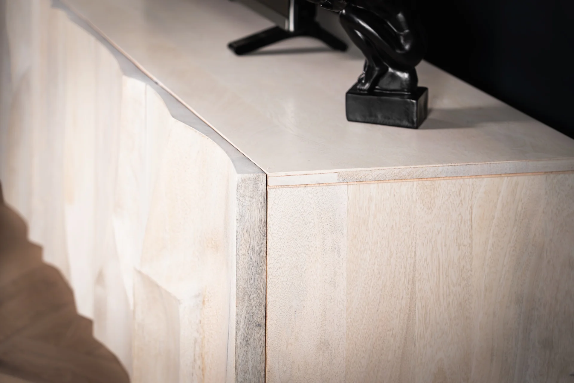 Solid Mango Wood TV unit White 170 cm – White Mountain 3D Carved Front - Image 5