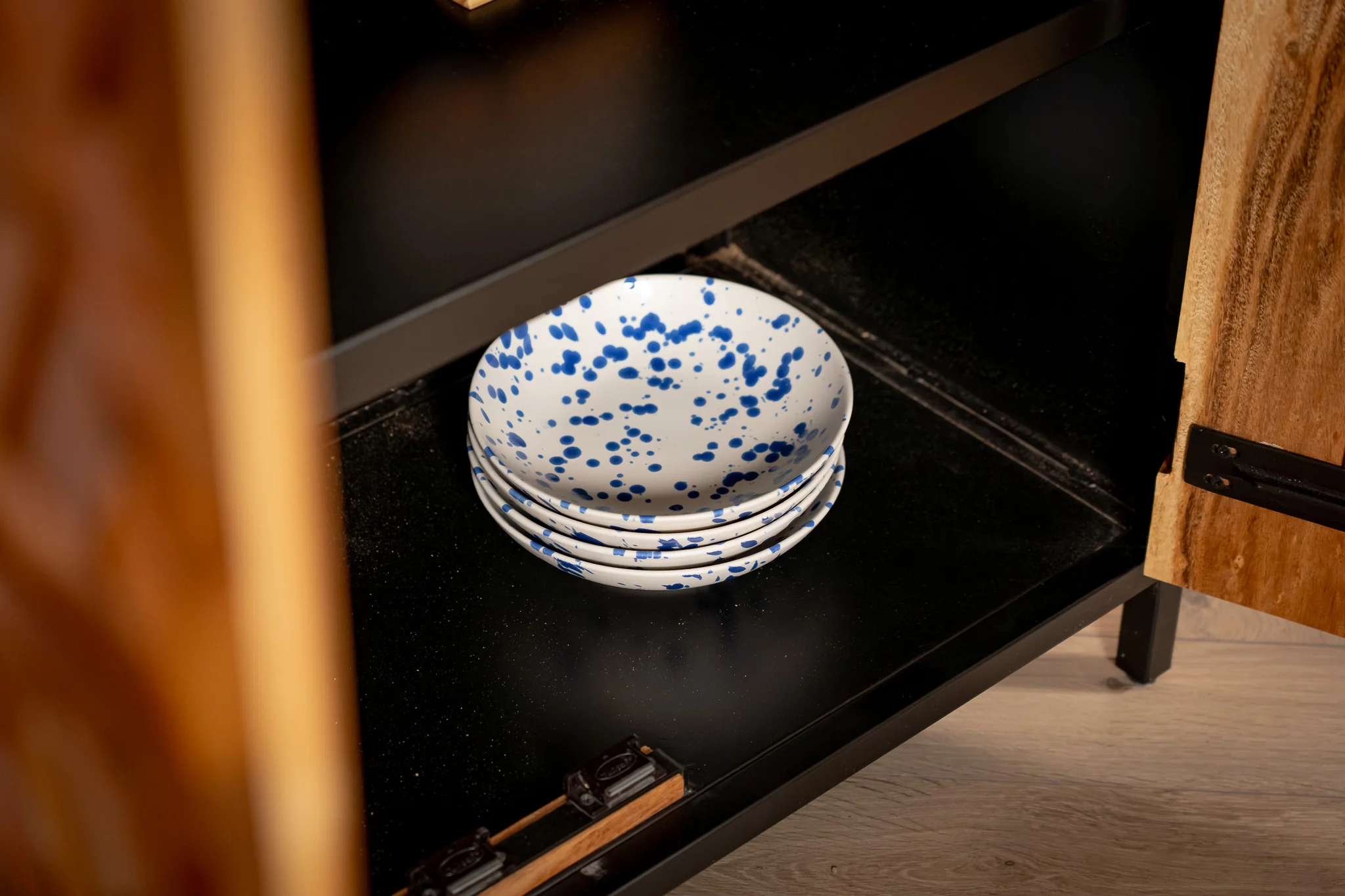 Solid Recycled Teak and Acacia Wood Cabinet 120 cm with 3D Geometric Front – Woodcraft - Image 8