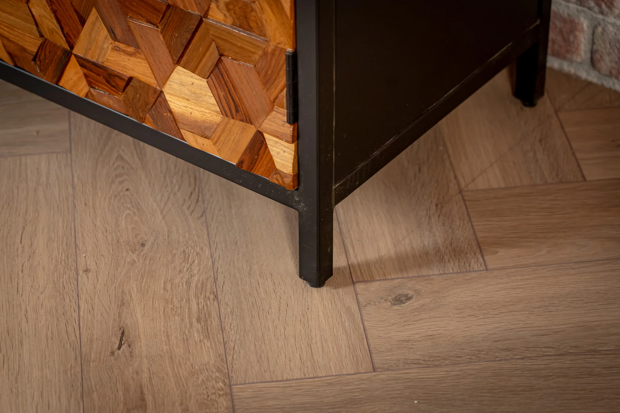 Solid Recycled Teak and Acacia Wood Cabinet 120 cm with 3D Geometric Front – Woodcraft - Image 9