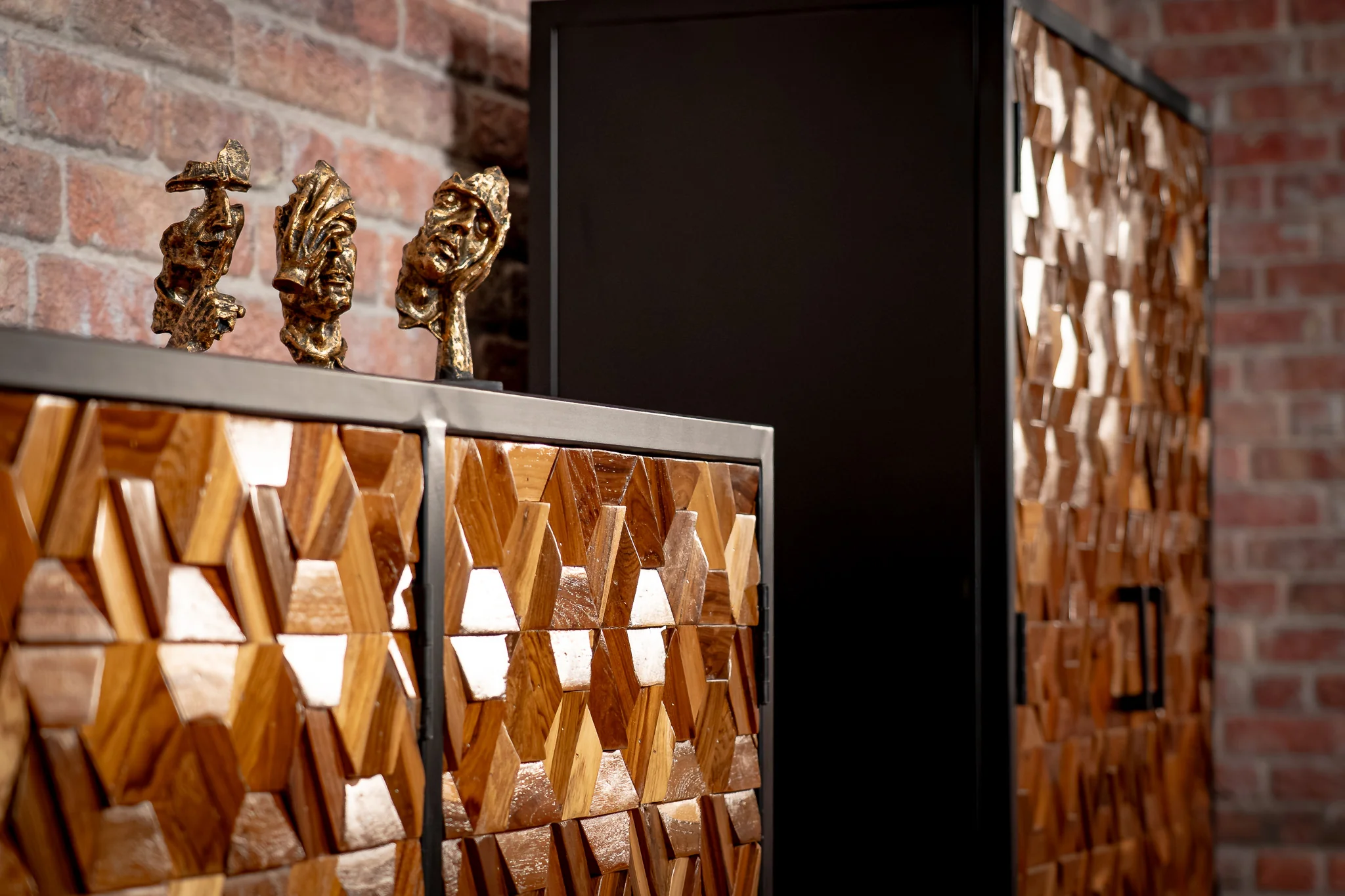 Recycled Teak and Acacia Wood Sideboard with Iron Frame 160 cm – Woodcraft - Image 3