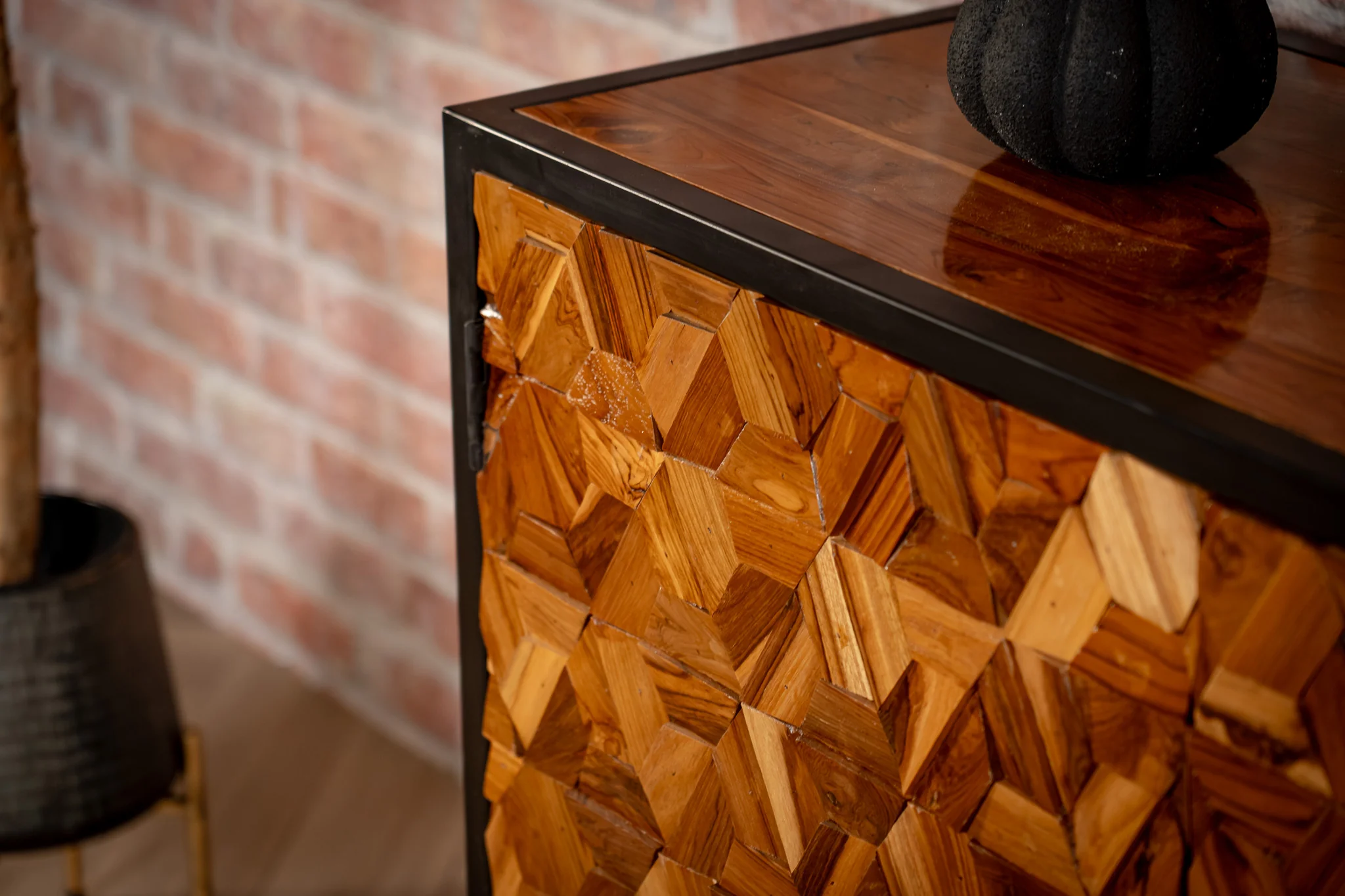 Recycled Teak and Acacia Wood Sideboard with Iron Frame 160 cm – Woodcraft - Image 4