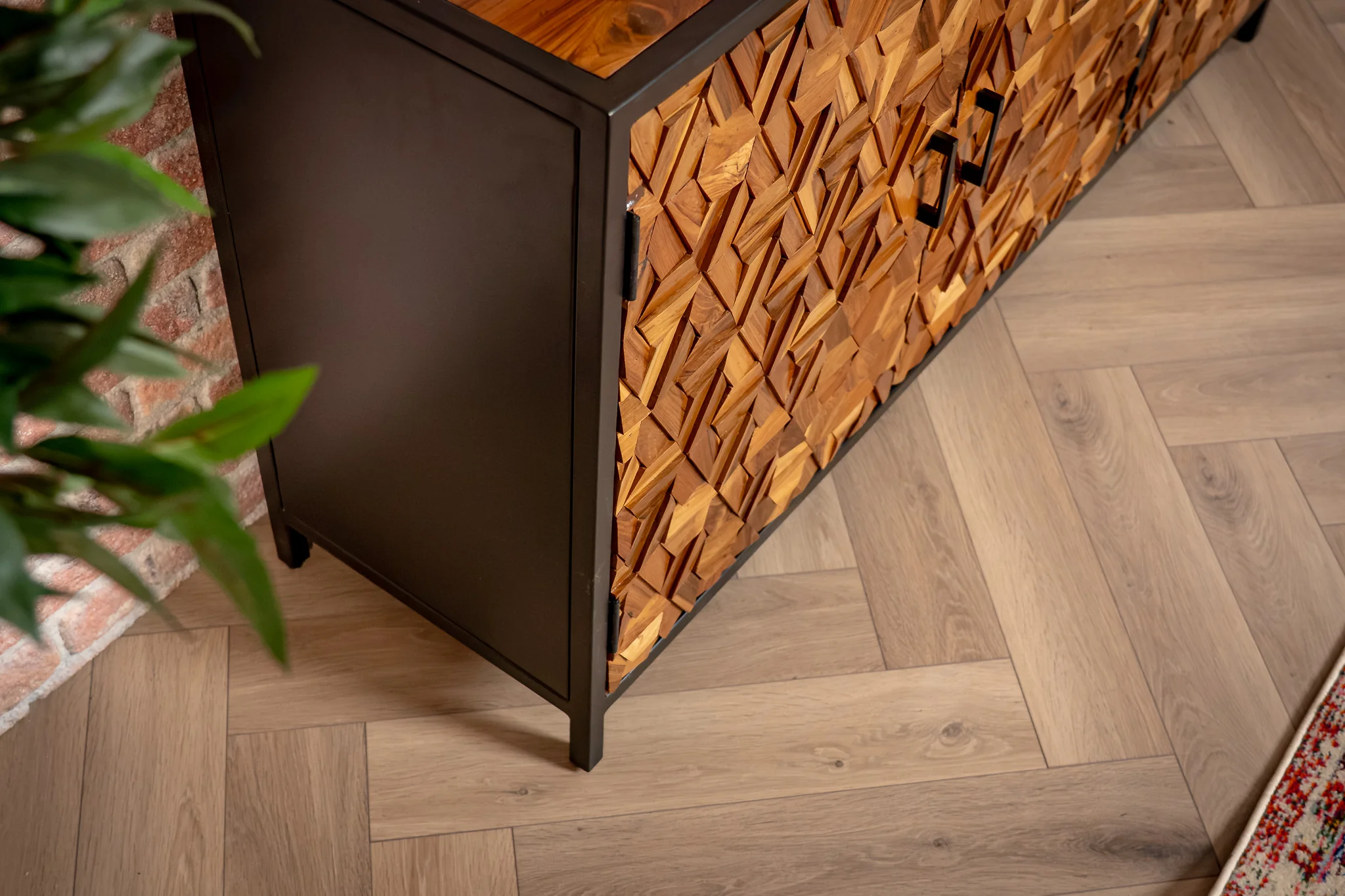 Recycled Teak and Acacia Wood Sideboard with Iron Frame 160 cm – Woodcraft - Image 7