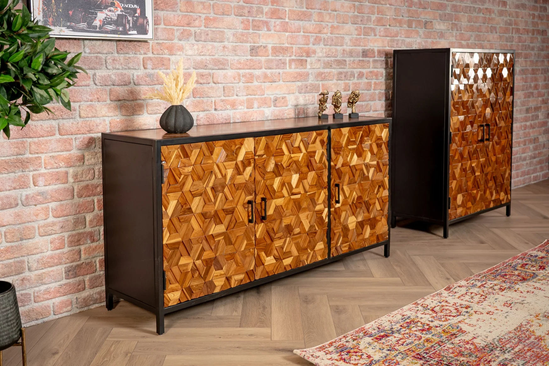 Recycled Teak and Acacia Wood Sideboard with Iron Frame 160 cm – Woodcraft - Image 9