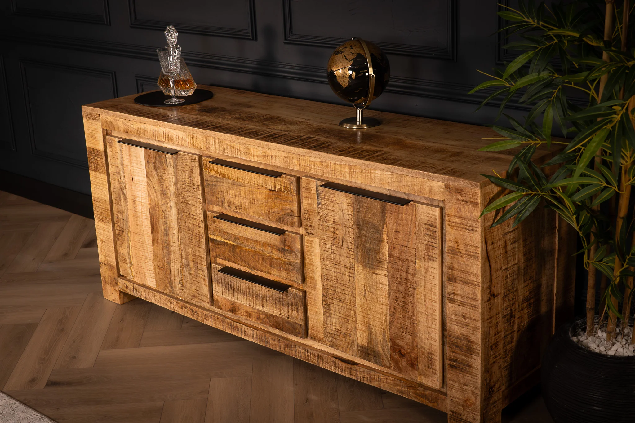 Solid Mango Wood Sideboard Natural Brown 174 cm – Woodland - Image 3